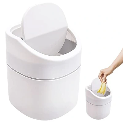 Imagen de YAXXIDAEVER escritorio papelera Mini con Tapa Bote,Mini cubo de basura tapa,Mini plástico para Baño Cocina Oficina Tocador 2L