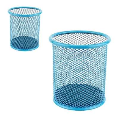 Imagen de Leviatan 2 unidades Caja de metal para bolígrafos Soporte redondo Malla multifunción taza bolígrafo Ø91 mm azul