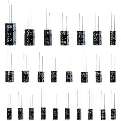 Imagen de Fasizi 25 valores 16V 25V 50V 1uF a 2200uF Condensadores electrolíticos Juego de Surtido Negro 125PCS