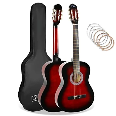 Imagen de 3rd Avenue Paquete Para Principiantes Con Cuerdas De Nailon Español Guitarra Clásica Niños, Tamaño 3/4, 6 Meses Lecciones Gratis, Bolsa Y Cuerdas, Color Rojo