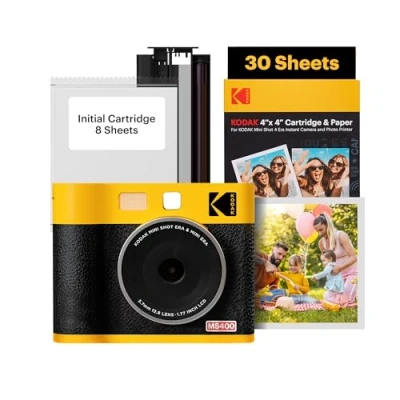 Imagen de Kodak Mini Shot 4 ERA 4PASS 2 en 1 Cámara Instantánea e Impresora de Fotos (10x10cm) (Cámara + Pack con 68 Hojas (8 Iniciales 60 Hojas), Amarillo)