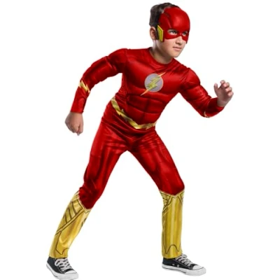 Imagen de Rubies Disfraz Flash Black Line para niños, Jumpsuit con pecho musculoso y máscara, Oficial DC Comics, Warner Bros, Halloween, Carnaval, Navidad cumpleaños, 702262 L