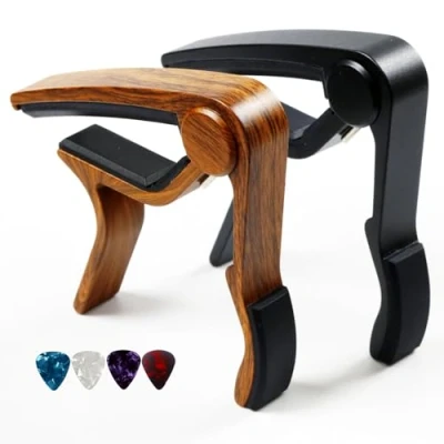 Imagen de Cejilla de guitarra para ukelele eléctrica acústica, paquete 2 unidades, color negro y palisandro