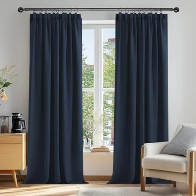 Imagen de Deconovo Cortinas Dormitorio Moderno Tela Suave Gruesa para Ventanas de Habitación Juvenil con Fruncidas 2 Piezas, 229x229cm, Azul Marino