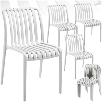 Imagen de TecTake® Sillas Terraza Exterior Apilables, Plástico Resistente, Antideslizante, Fácil de Montar, Muebles Resistentes, Jardin Set 4 Sin Reposabrazos Blanco