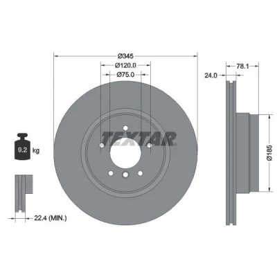 Imagen de TEXTAR PRO 92161203 Disco de freno 345 24 05/06 120 ventilación interna revestido sin perno sujeción rueda, buje rueda BMW: X6, X5
