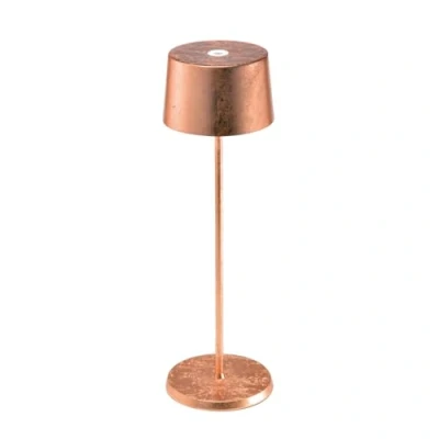 Imagen de Zafferano, Lámpara Olivia Pro con Hoja Color Cobre, de Mesa Portátil y Recargable Control Táctil, Adecuada como Interior, Atenuador, 2700 3000 K, Altura 35 cm