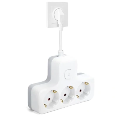 Imagen de Aigostar Adaptador con Interruptor Enchufes 3 Tomas, Regleta Enchufe Protección Infantil,16A,250V,Cable de 0,05m Blanco (1 Pieza, Schuko, Gris