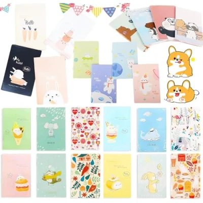 Imagen de Mikqky 24 Piezas Mini Cuaderno Pequeño, Cuadernos De Bolsillo, Libretas Bolsillo Pack, Bloc Notas Pequeño Dibujos Animados Oficina, Para Notas, Recordatorios Diarios, Escuela(Color)