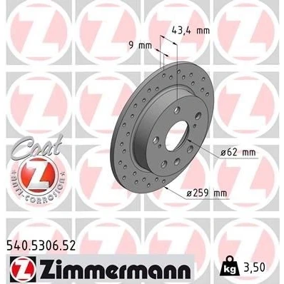 Imagen de ZIMMERMANN SPORT COAT Z 540.5306.52 Disco de freno 259 9 8/5 5 114 macizo, perforado revestido SUZUKI: SWIFT 4, Vitara IV SUV, SX4 II S Cross