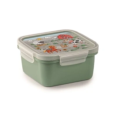 Imagen de Snips, Fiambrera Cuadrada Decoración Granja, Porta Merienda Niños, Contenedor para Alimentos, Envase Alimentos 0,80 LT, 15 x 7,5 cm, Made in Italy, 0% BPA