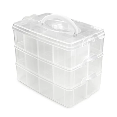 Imagen de Vaessen Creative Plastic Organiser Box with 3 Layers, 24 Compartment Storage for Storing and Organising Arts Crafts Supplies, Sewing Jewelry