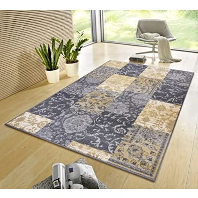 Imagen de HANSE Home Gloria Alfombra de 80 x 150 cm, Multicolor, Moderna, Terciopelo, para Pasillo, Comedor, Dormitorio, habitación los niños, salón, Cocina, Gris Mostaza