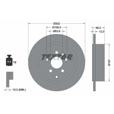 Imagen de TEXTAR PRO 92162703 Disco de freno 302 12 05/07 108 macizo revestido sin perno sujeción rueda, buje rueda LAND ROVER: Freelander 2 SUV