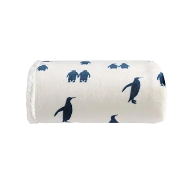 Imagen de Eddie Bauer Manta Ropa de Cama Reversible Forro Polar, decoración del hogar para Todas Las Estaciones, poliéster Sherpa, Pingüino Emperador Azul Marino, Colcha