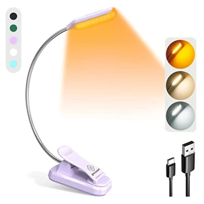 Imagen de Glocusent Willow Luz para Leer Libros en la Cama, Lampara Lectura Brillante 10LED,3 Colores y 3 Brillos,Luz Recargable dura 80hr,Luz de Liviana,Ideal los Amantes