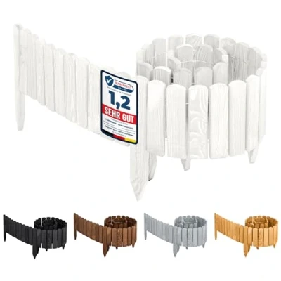 Imagen de Garronda Valla para Jardín Cercado Cerca de Césped Palisade Madera Rollborder Delimitador Bordes Jardinero Longitud: 200 cm GD 0046 (Blanco, Altura: 30 cm)