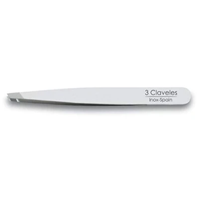 Imagen de 3 Claveles Pinza Depilar Sesgada 10 cm Acero Inoxidable, Esterilizable, 1 Unidad (Paquete de 1)