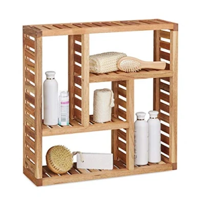 Imagen de Relaxdays Estantería de Pared, Cinco Compartimentos, Mueble baño, 50 x 15 cm, Nogal, Marrón Natural, 1 Ud