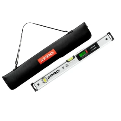 Imagen de PRO900 Nivel de burbuja digital 60cm con 2 pantallas LCD y bolsa transporte electrónico memoria valores medición para hasta 19 resultados Protección IP65 Color Blanco