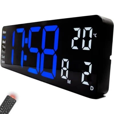 Imagen de Opis Clock 1 XL Azul/Blanco Reloj Digital Pared Grande con Temperatura y LED para Cocina, Oficina, Gimnasio