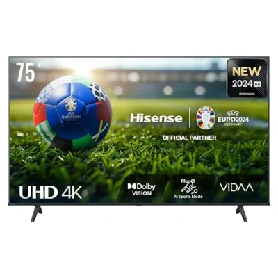 Imagen de Hisense Televisión de 75 pulgadas, 4K Ultra HD, 75A6N, Smart TV, VIDAA U7, Dolby Vision, HDR 10+, DTS Virtual:X, modo juego, Alexa integrado, voz VIDAA, sintonizador DVB T2/S2 HEVC 10, Lativu