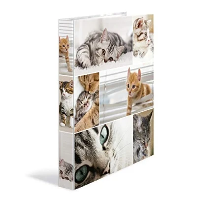 Imagen de HERMA Juego de 3 carpetas anillos A4 con diseño gatos, 35 mm ancho, carpeta colorida impresión interior para niños y niñas