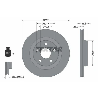 Imagen de TEXTAR PRO 92278803 Disco de freno 332 28 05/05 127 ventilación externa revestido sin perno sujeción rueda, buje rueda JEEP: WRANGLER 3