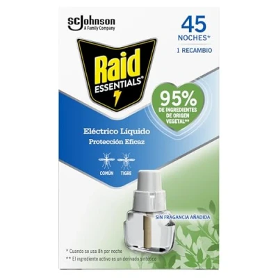 Imagen de Raid Essentials Recambio Eléctrico 45 noches Cargador para aparato enchufe antimosquitos comunes y tigre, sin olor