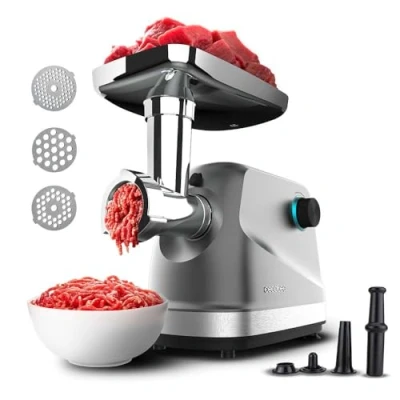 Imagen de Cecotec Picadora Eléctrica de Carne Crusher 1400 Steel, 1360 W, Óptimo para Picar, Trocear y Cortar, 1 Cuchilla Acero Inox 3 Placas Corte con agujeros mm, 5 mm 7