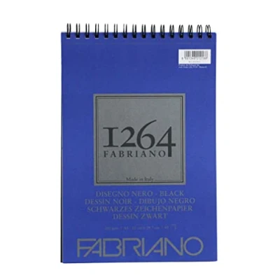 Imagen de Honsell 19100651 Fabriano Disegno Nero Bloc de dibujo con espiral (1264, 200 g/m², DIN A4, 40 hojas papel satinado negro grano medio, sin ácidos, para todas las técnicas secado)