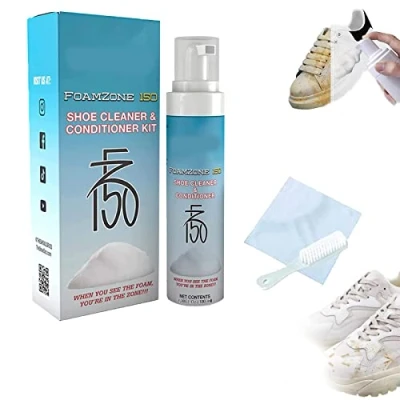 Imagen de Zimoya Foamzone 150 Shoe Cleaner &amp; Conditioner Kit, 100ML White Whitener Stain Remover, Foam Zone w/Brush, Fz150 for Canvas, Shell Shoes, Sneakers (2PCS)