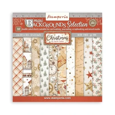 Imagen de Stamperia Scrapbook Paper Pad for Scrapbooks, Albums, Cards, Bullet Journals and More, Acid Free, Double Sided, Perfect Crafts Gifting (Gear up Christmas Maxi Background) (30,5 x 30,5