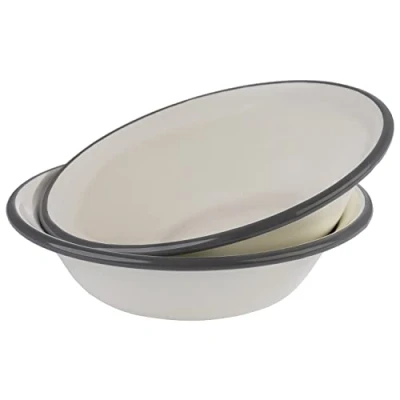 Imagen de APS Juego de 2 cuencos 16,5 cm diámetro, chapa acero esmaltada, color: blanco crema con borde gris