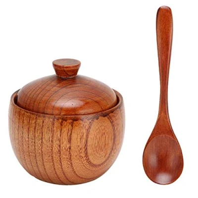Imagen de Tomotato Caja de Madera para Salero Tarro Especias Azucarero Condimentos Pimienta Olla Estilo Japonés con Tapa y Cuchara Recipiente Sal Cocina