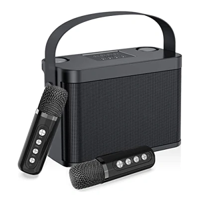 Imagen de Máquina de Karaoke con 2 micrófonos inalámbricos UHF para Adultos/niños, Sistema Altavoces PA Bluetooth portátil Compatible Corte Vocal Fiestas en casa, reuniones, Bodas, Iglesias