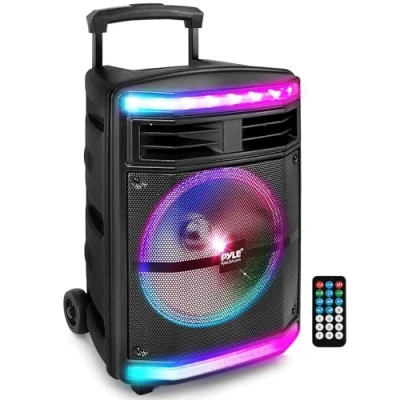 Imagen de Pyle Sistema de Altavoces, Potente, PA, 600W, Bluetooth, portatil, Recargable, Exteriores, Luces Fiesta, Lector Tarjetas SD MP3/USB, Color Negro