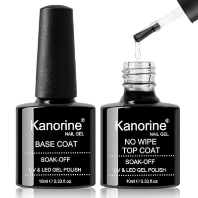 Imagen de KANORINE Base y Top Coat Esmaltes Semipermanentes de Uñas en Gel UV LED，esmaltes Para Regalo Kit Soak off Manicura Pedicura 2 x 10ml