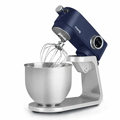 Imagen de H.Koenig Robot de cocina multifunción 5L KM126 en acero INOX Azul, pastelero, 8 velocidades, Batidor, Mezclador, Gancho Amasador, Tapa anti salpicamiento, Potente 800 W