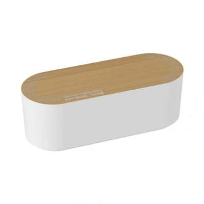 Imagen de D Line EU/CTUSMLO/SW Caja Organizadora de Cables, fabricada en ABS resistente a la electricidad, para guardar, ocultar y organizar cables manera eficiente Pequeña, Blanco con Tapa Madera