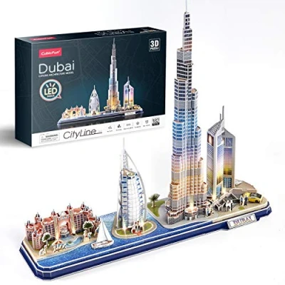 Imagen de CubicFun Puzzle 3D LED Dubai Cityline Maquetas para Construir Adultos Kits de Construcción Iluminación, Atlantis The Palm Dubai, Hotel Burj Al Arab Jumeirah, Khalifa, Torres los Emiratos