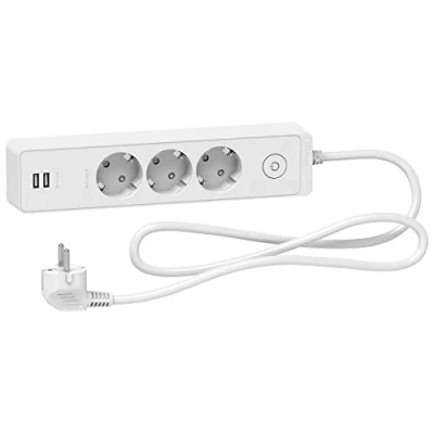 Imagen de Schneider Electric ST943U1W Base Multienchufe de 3 Tomas con 2 USB, Cable 1.5 m, Blanco