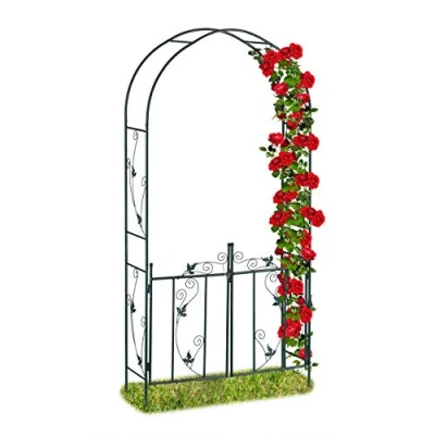 Imagen de Relaxdays Arco para Rosas con Puerta, Soporte trepadoras, Metal, 230 x 113,5 36,5 cm, Verde