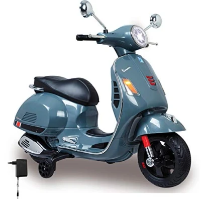 Imagen de Jamara 460441 Ride on Vespa GTS Gris 12V Asiente en Piel sintético, Ruedas de Goma Ultra Grip, Claxon, Faro Led, Batería Potente, SD, AUX, USB