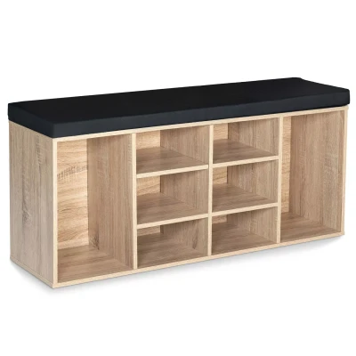 Imagen de IDMarket Banco de entrada para zapatos TEO madera imitación haya y cojín negro