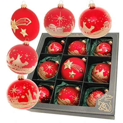 Imagen de Krebs Glas Lauscha Adornos navideños de cristal para árbol Navidad Bolas Diseño: Noche Santa 9 piezas Tamaño: 8 cm aprox