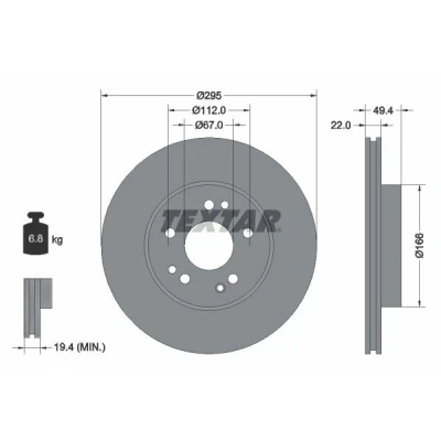 Imagen de TEXTAR 92057300 Disco de freno 295 22 05/08 112 ventilación interna sin perno sujeción rueda, buje rueda MERCEDES BENZ: Clase E Berlina