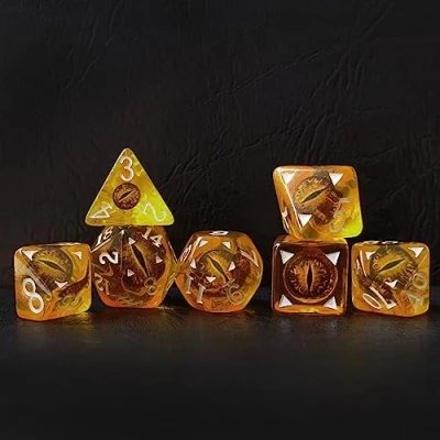 Imagen de Bescon Dragon Eye RPG juego de 7 dados poliédricos ojo dragón, ojos rojos