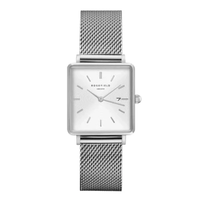 Imagen de Rosefield Reloj Mujer The Boxy de Plata: Caja Cuadrada 26 * 28 mm con Esfera Blanca y Correa Acero Plateado QWSS Q02