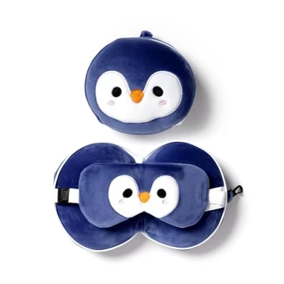 Imagen de Puckator Coussin de Voyage Relaxeazzz Peluché 2 en 1 Avec Masque Yeux Pingouin Cojines, 95% poliéster, 5% Elastano, Multicolor, único